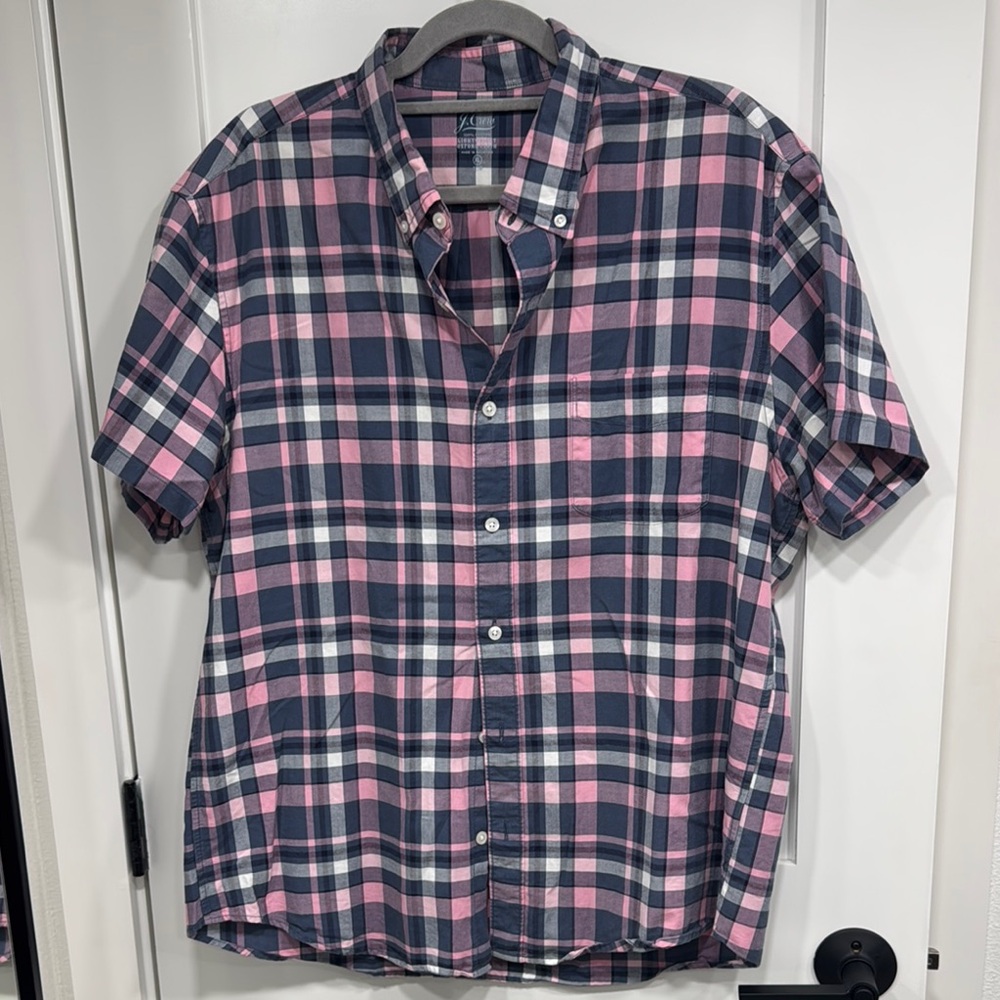 Men's Pink and Blue Plaid Shirt